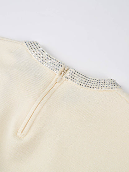 Rhinestone Neck Sweater - Cream