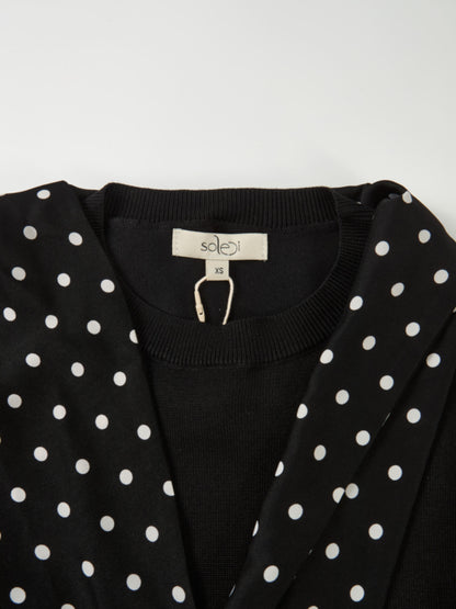 Polka Dot Scarf Sweater - Black