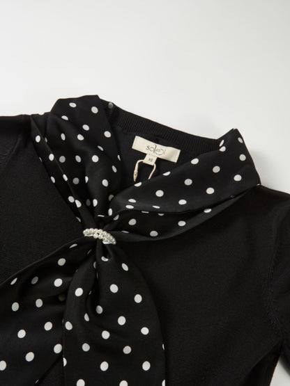 Polka Dot Scarf Sweater - Black