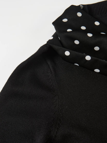 Polka Dot Scarf Sweater - Black