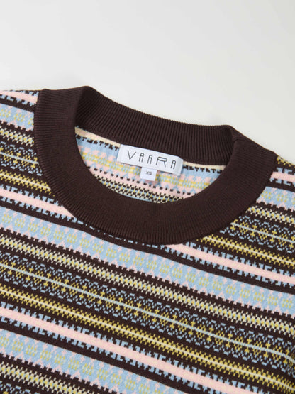 Striped Shirt Sleeve Sweater - Brown Stripe