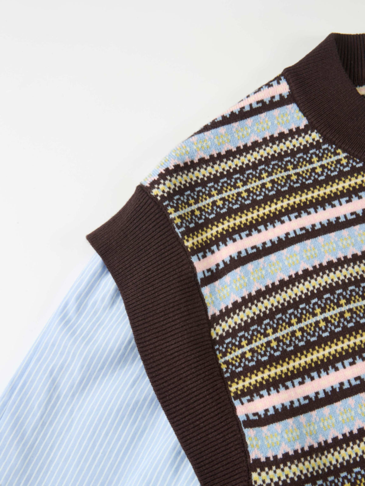Striped Shirt Sleeve Sweater - Brown Stripe