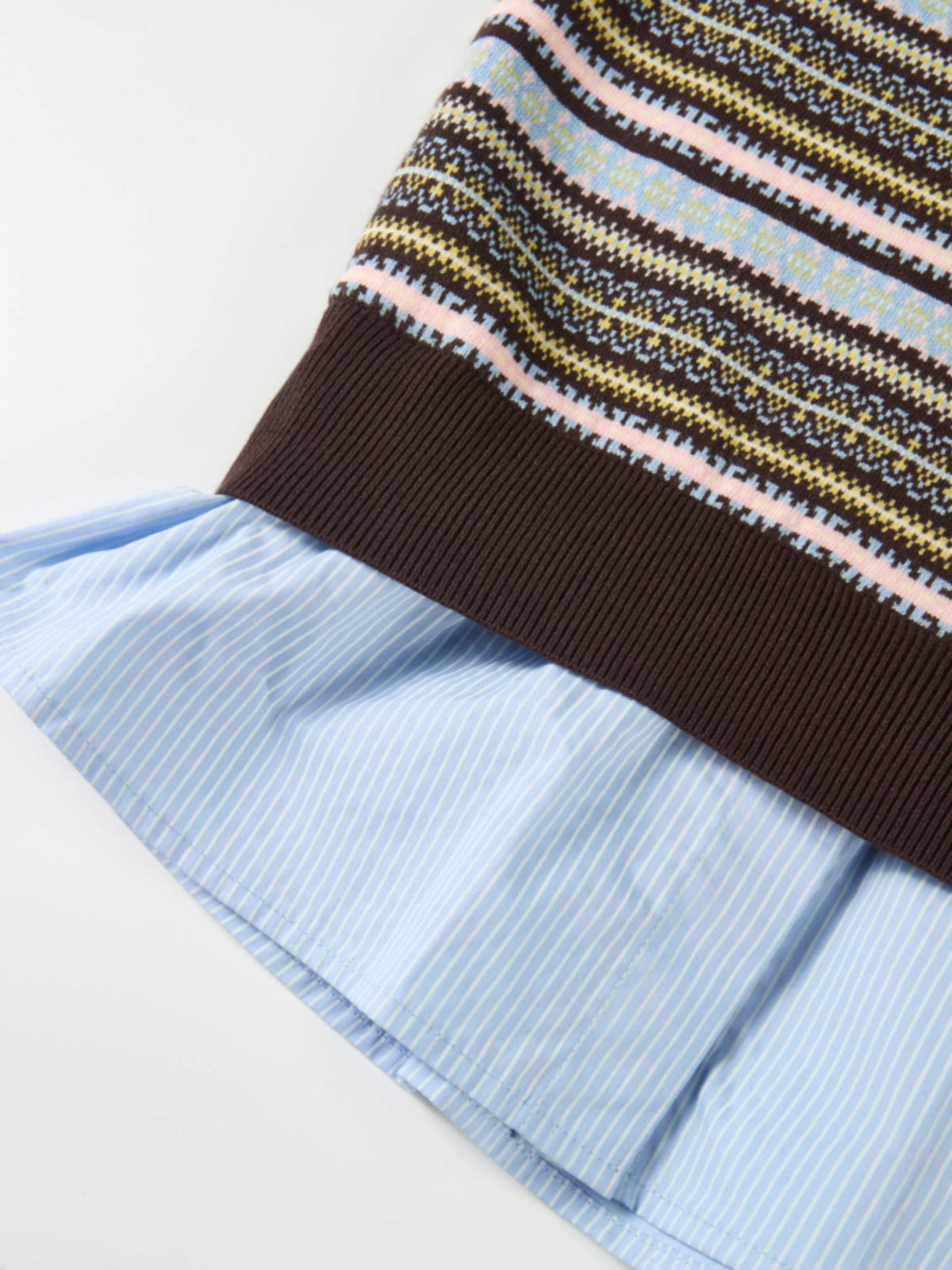 Striped Shirt Sleeve Sweater - Brown Stripe