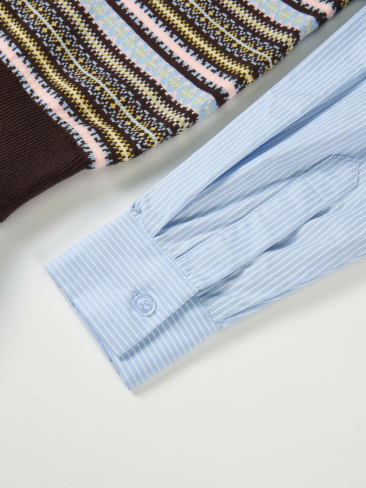 Striped Shirt Sleeve Sweater - Brown Stripe