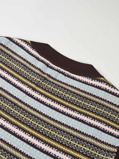 Striped Shirt Sleeve Sweater - Brown Stripe