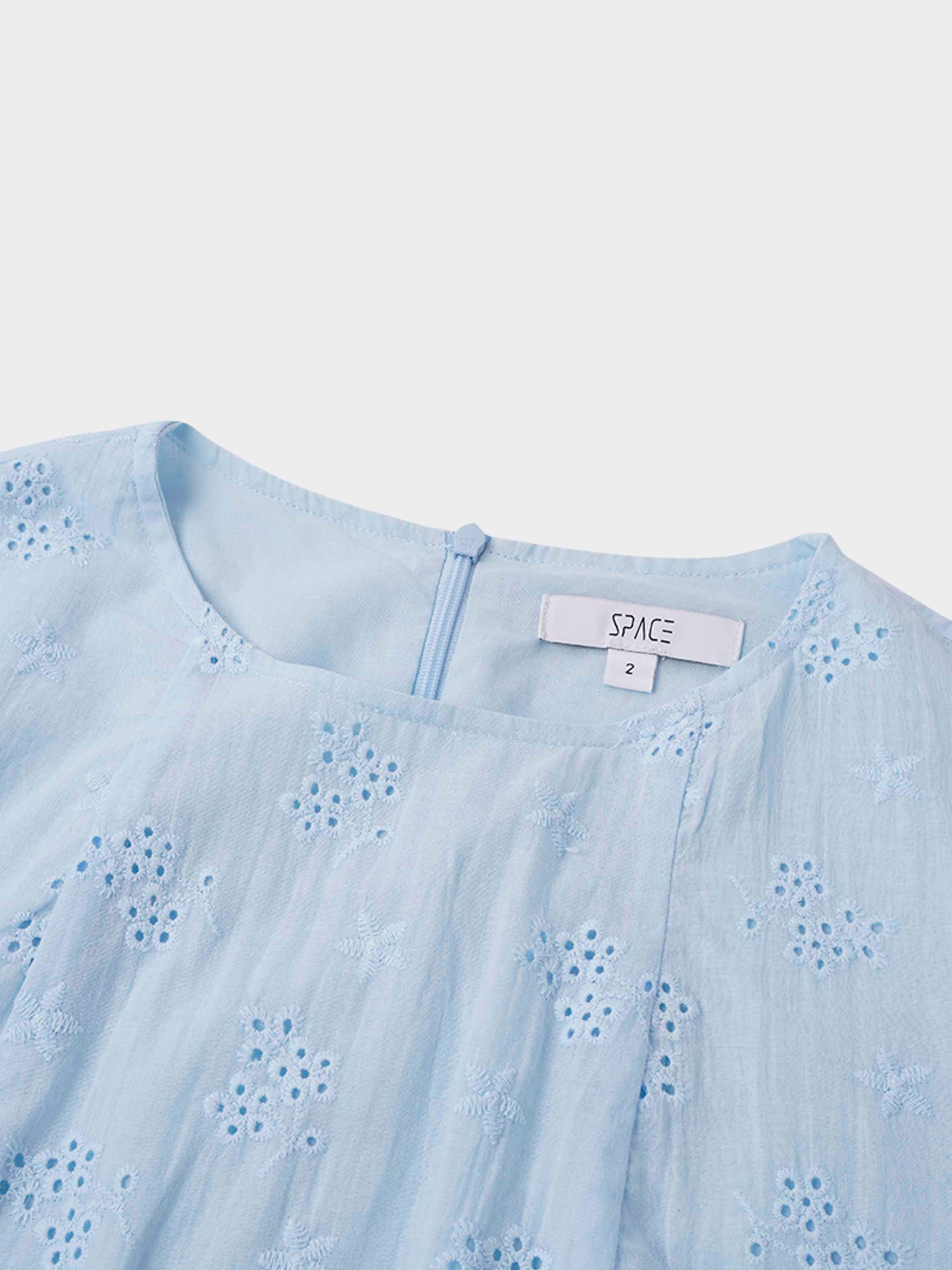 Asymmetrical Hem Eyelet Dress-Light Blue