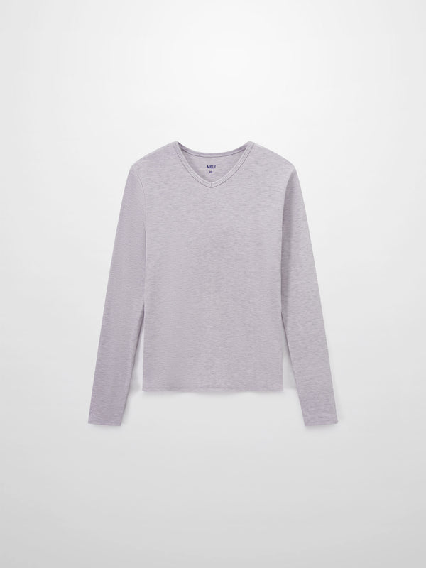 Soft Ribbed High V Tee-Heathered Lavender