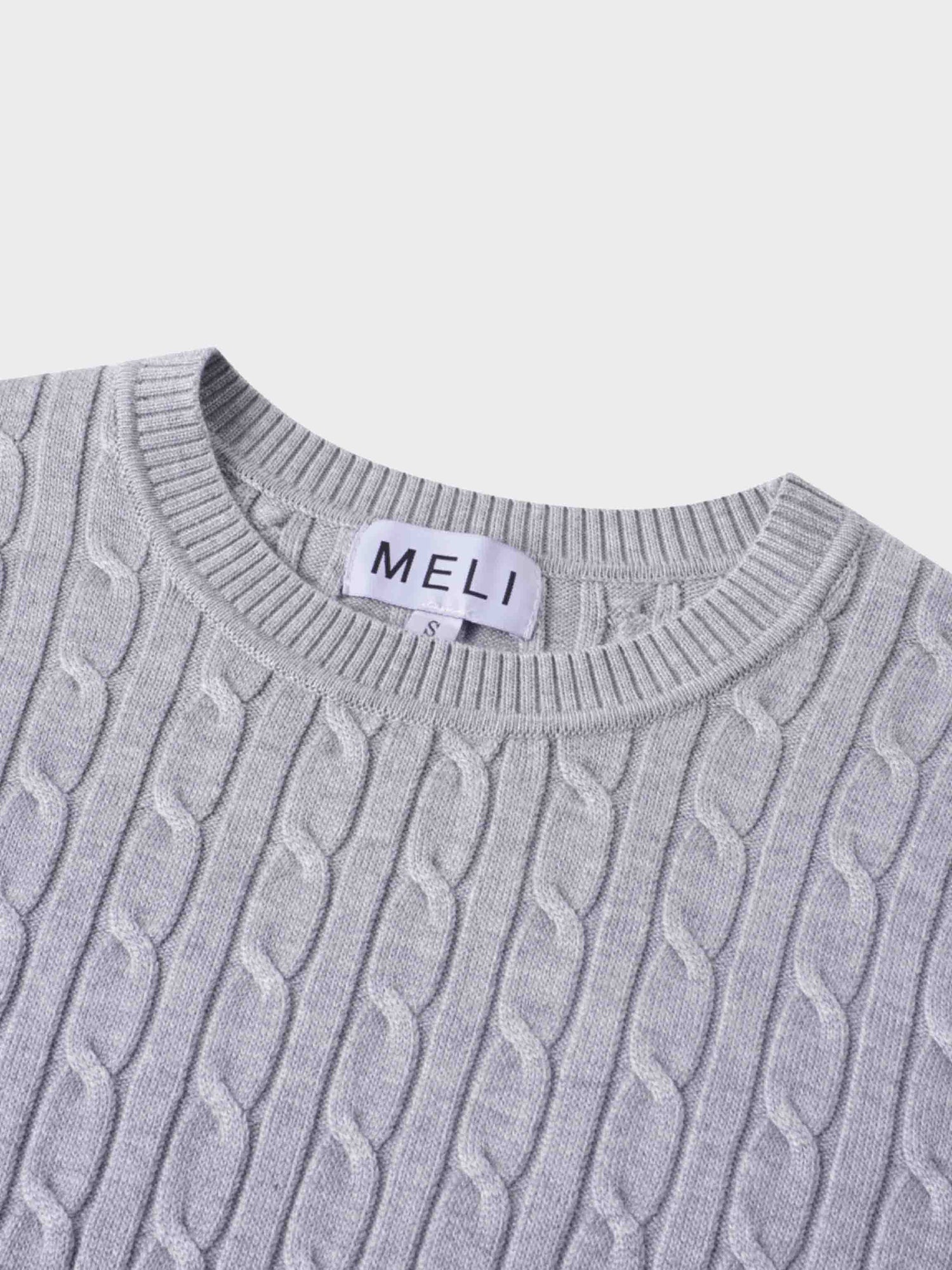 Knit Cable Sweater-Ice Grey