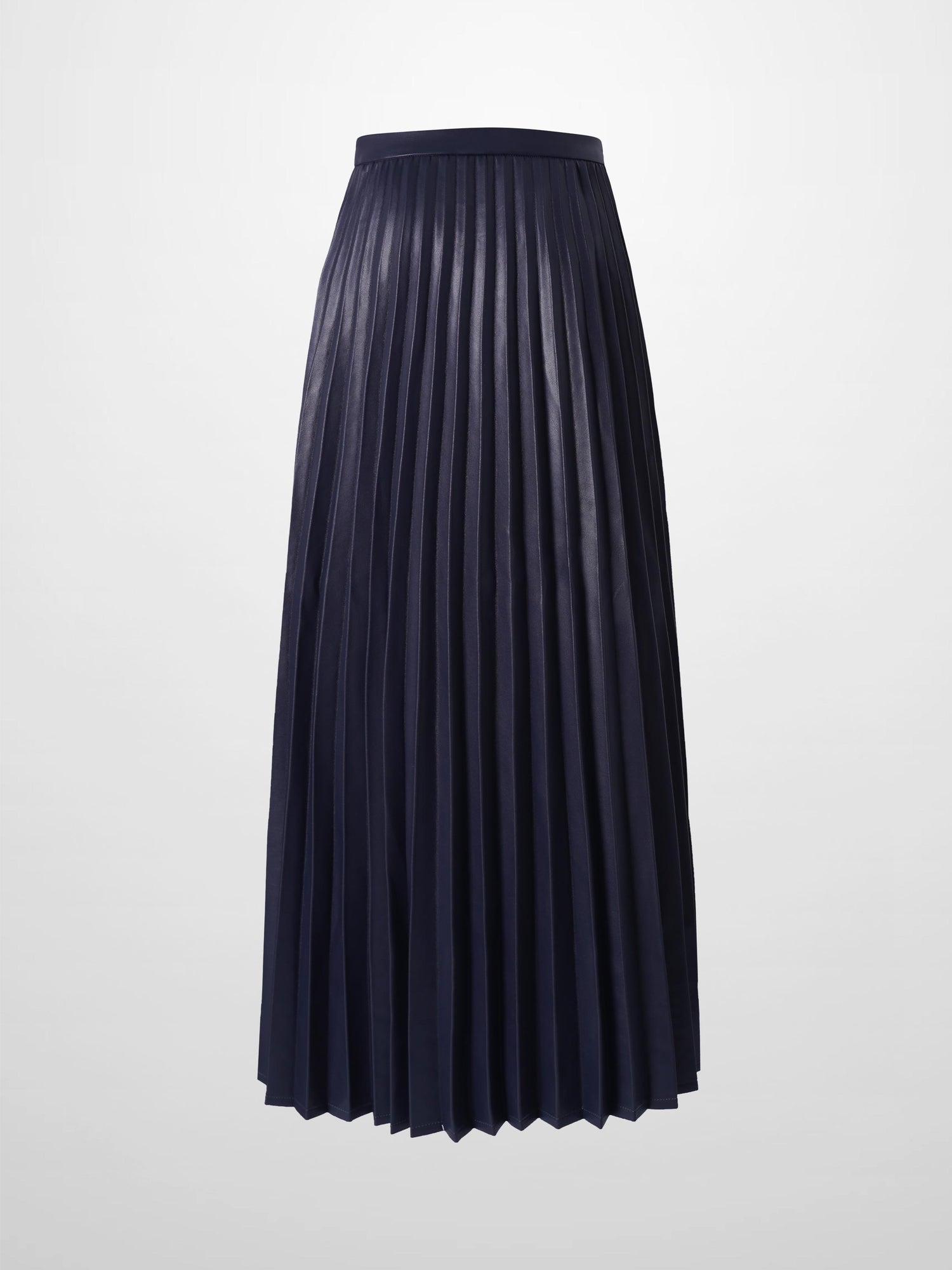 Accordion Pleated Faux Leather Skirt-Navy