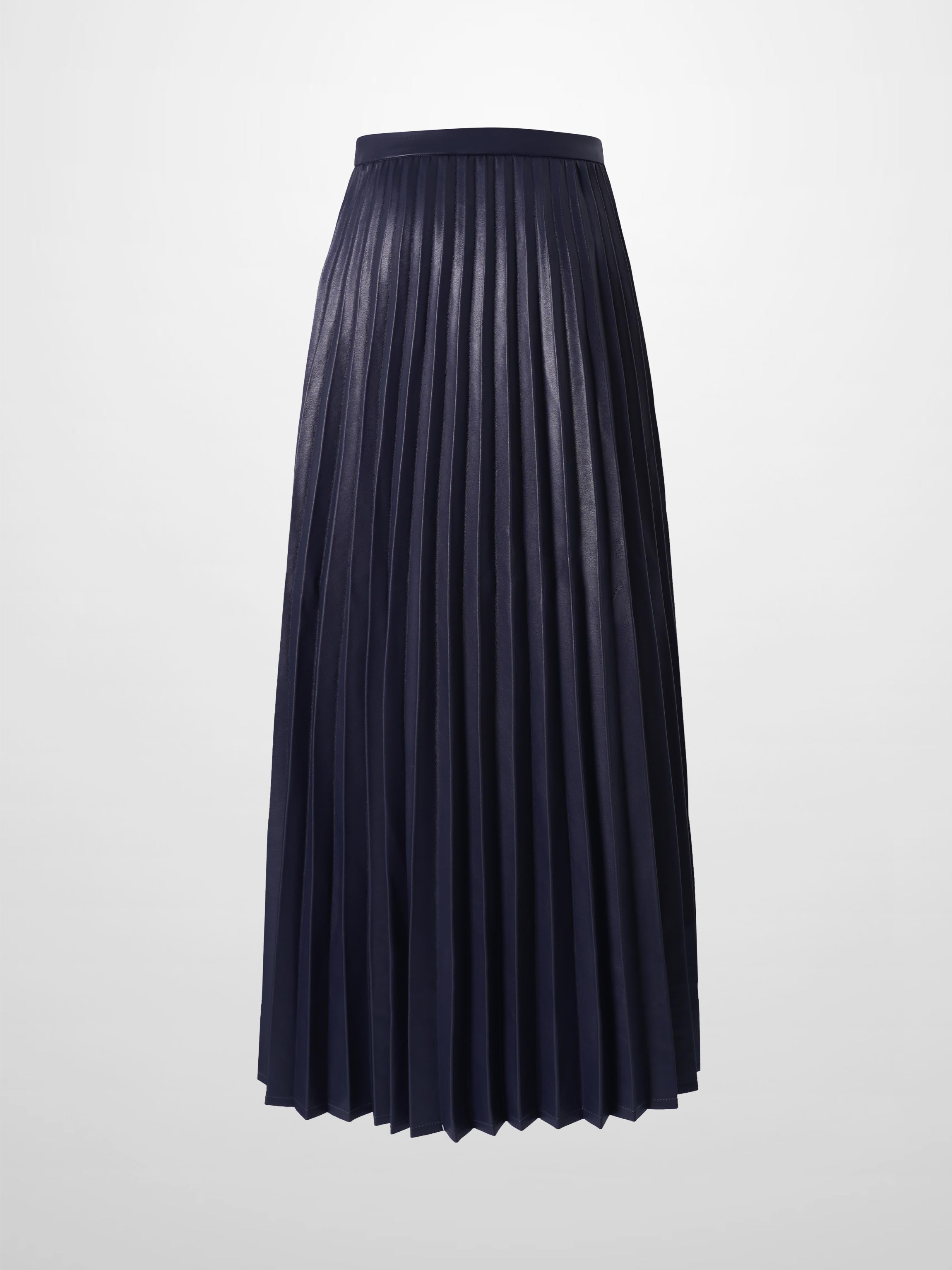 Accordion Pleated Faux Leather Skirt-Navy