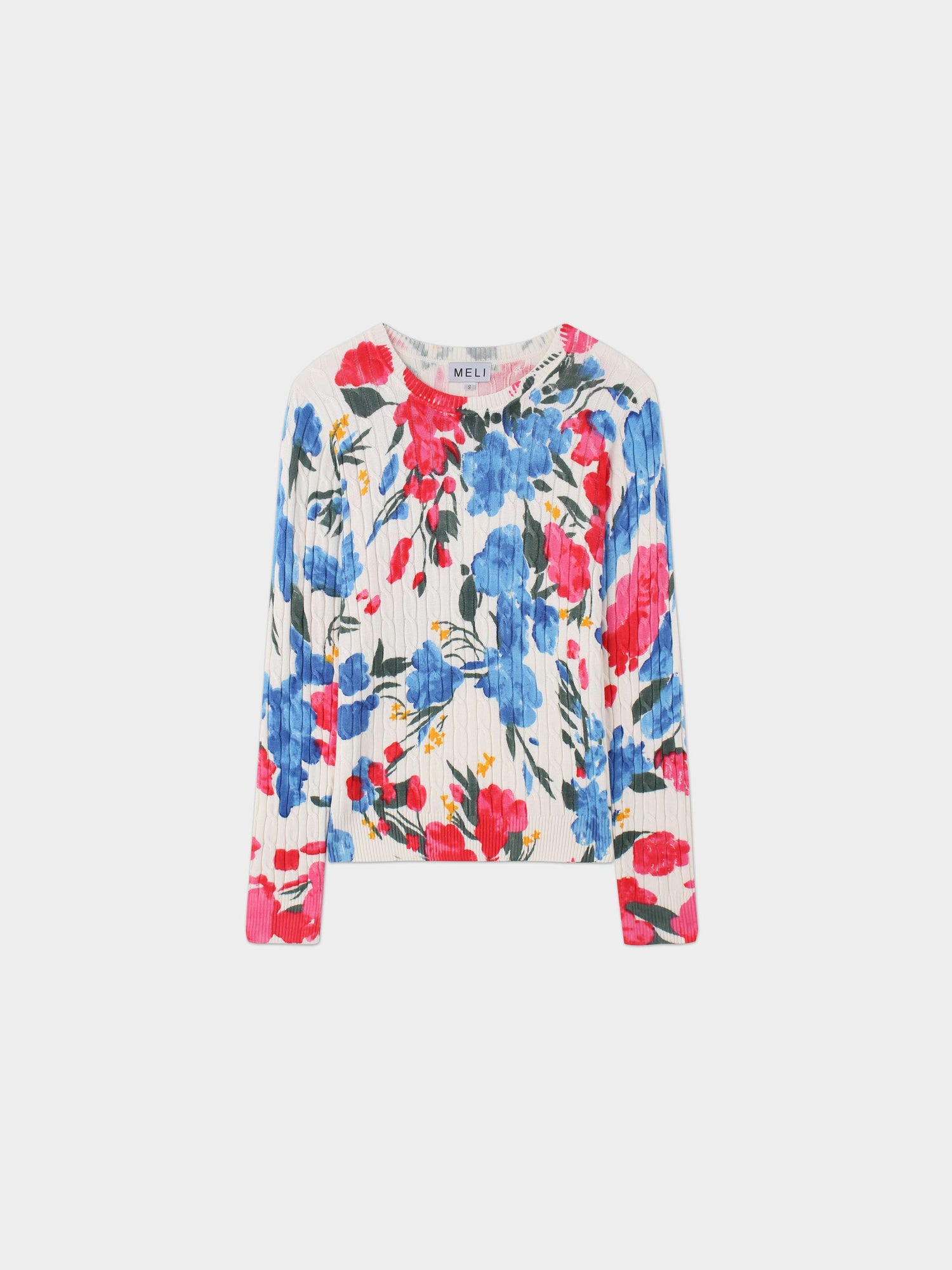 Printed Cable Knit Sweater-Floral