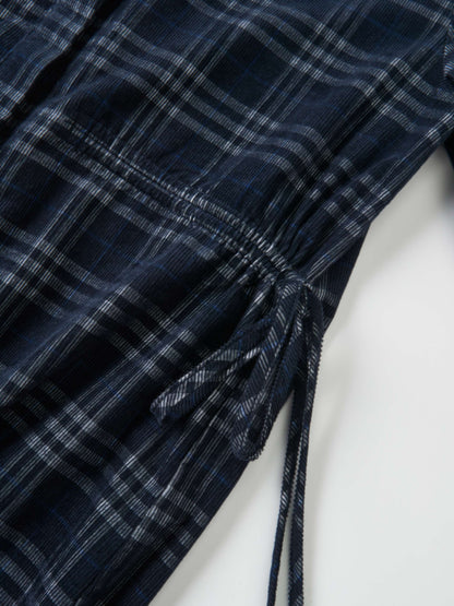 Corduroy Plaid Dress - Navy Plaid
