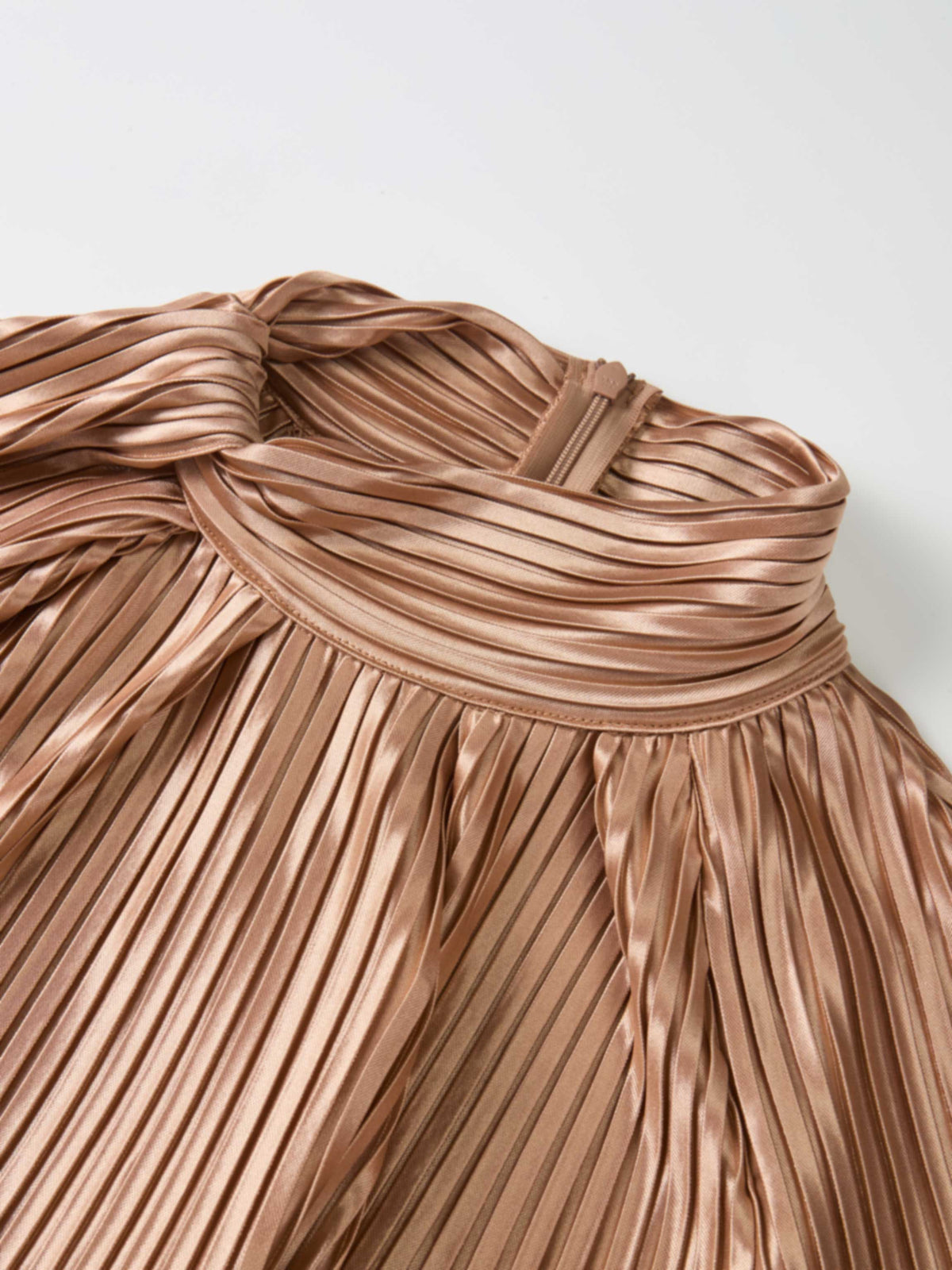 Accordian Pleat Maxi Shift Dress - Champagne