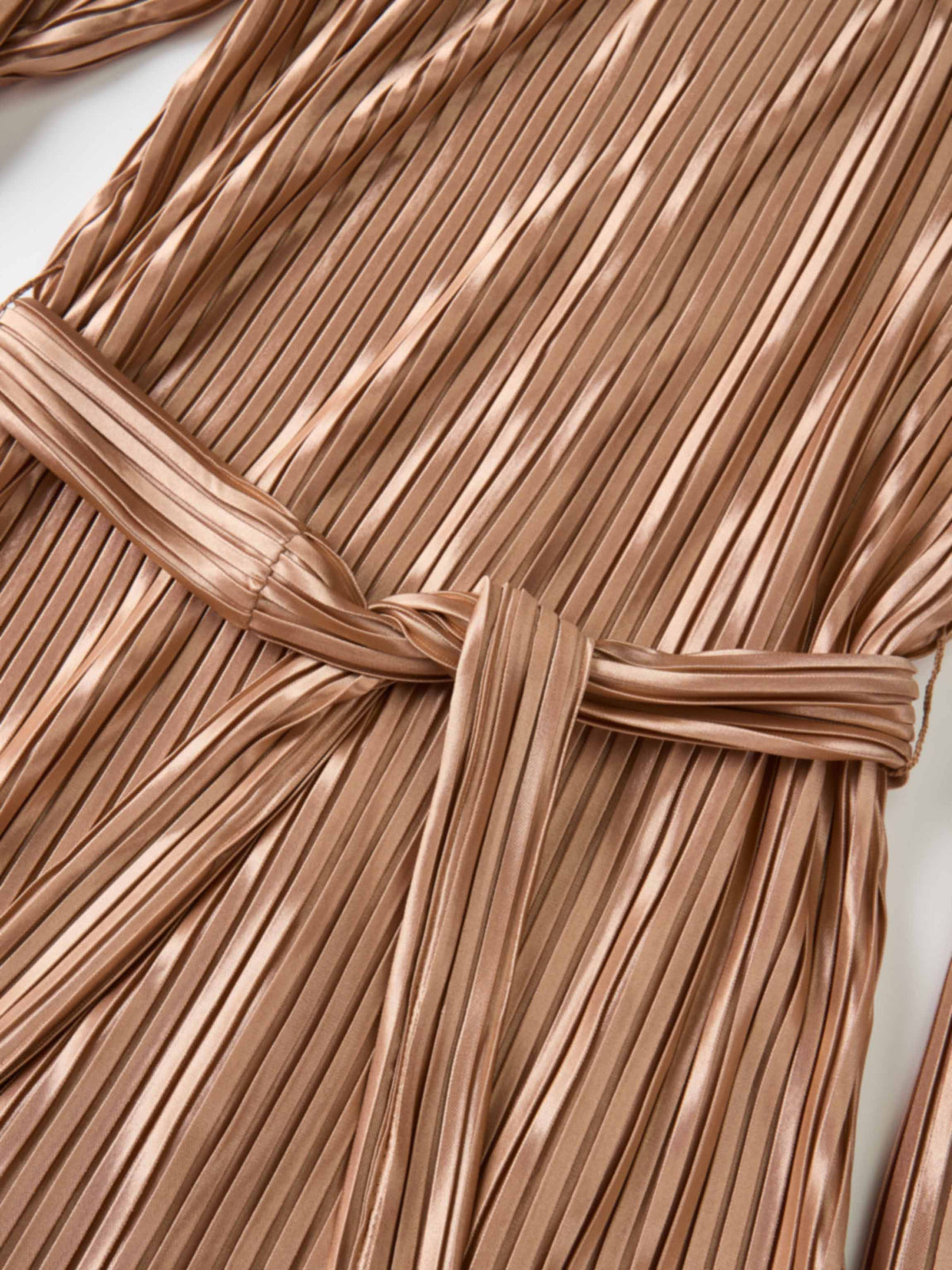 Accordian Pleat Maxi Shift Dress - Champagne