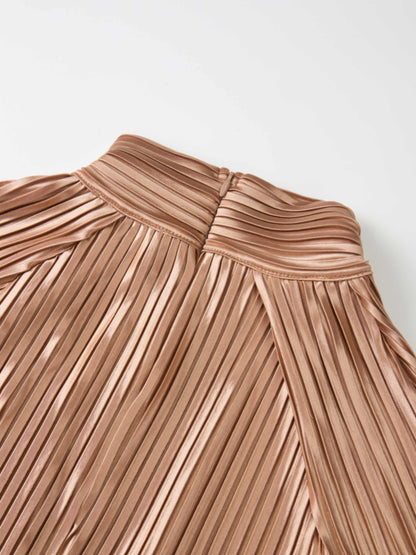 Accordian Pleat Maxi Shift Dress - Champagne