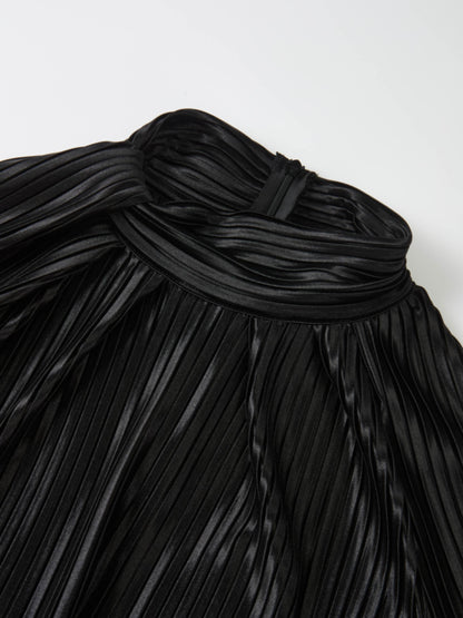 Accordian Pleat Maxi Shift Dress - Black