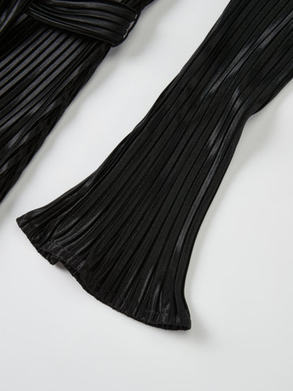 Accordian Pleat Maxi Shift Dress - Black