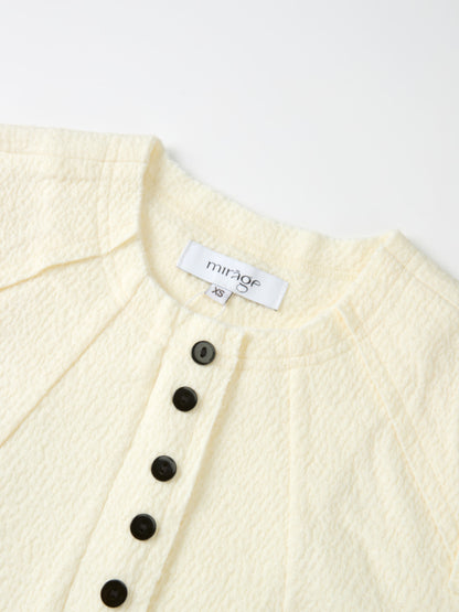 Mini Gold Button Peplum Top - Cream