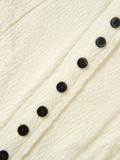 Mini Gold Button Peplum Top - Cream