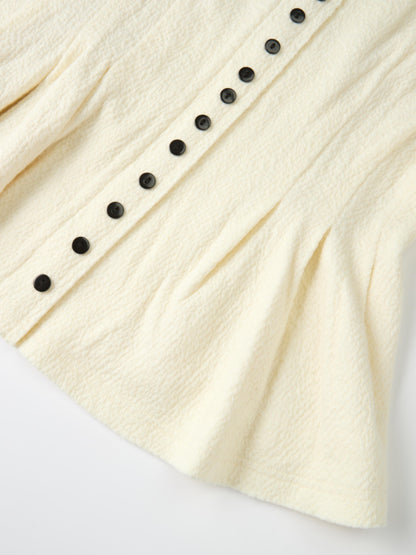 Mini Gold Button Peplum Top - Cream