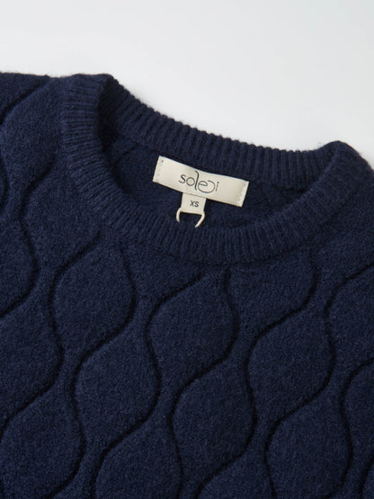 Scalloped Edge Hourglass Sweater - Navy