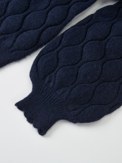 Scalloped Edge Hourglass Sweater - Navy