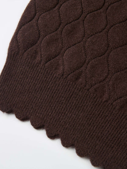 Scalloped Edge Hourglass Sweater - Brown