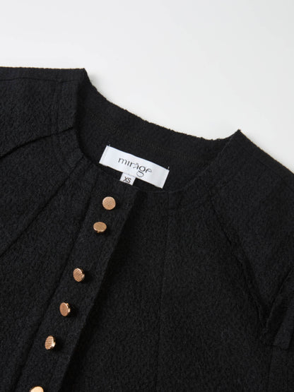 Mini Gold Button Peplum Top - Black