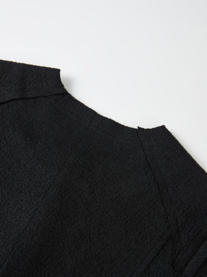 Mini Gold Button Peplum Top - Black