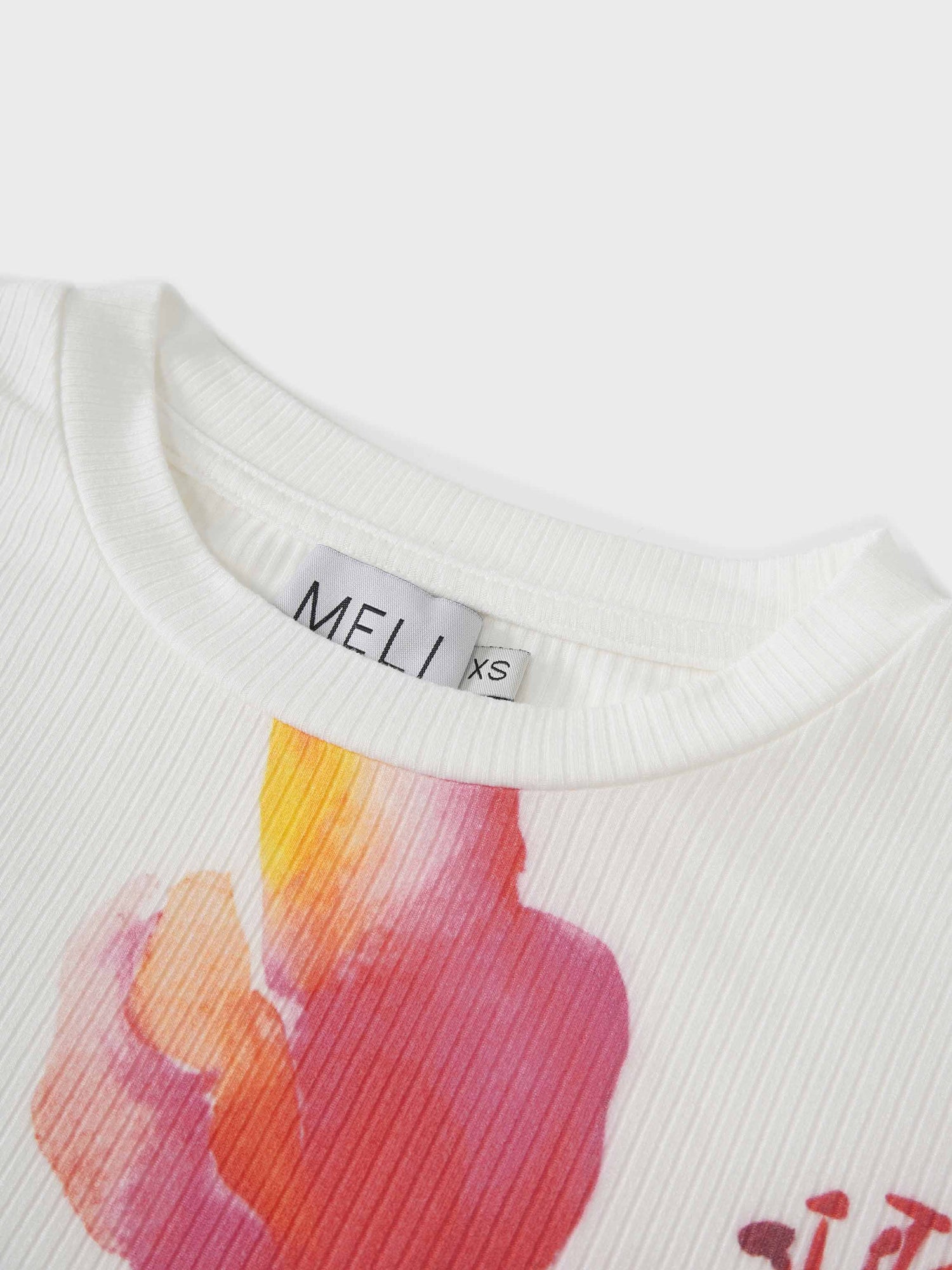 Printed Ribbed T-Shirts-White Flower Pop