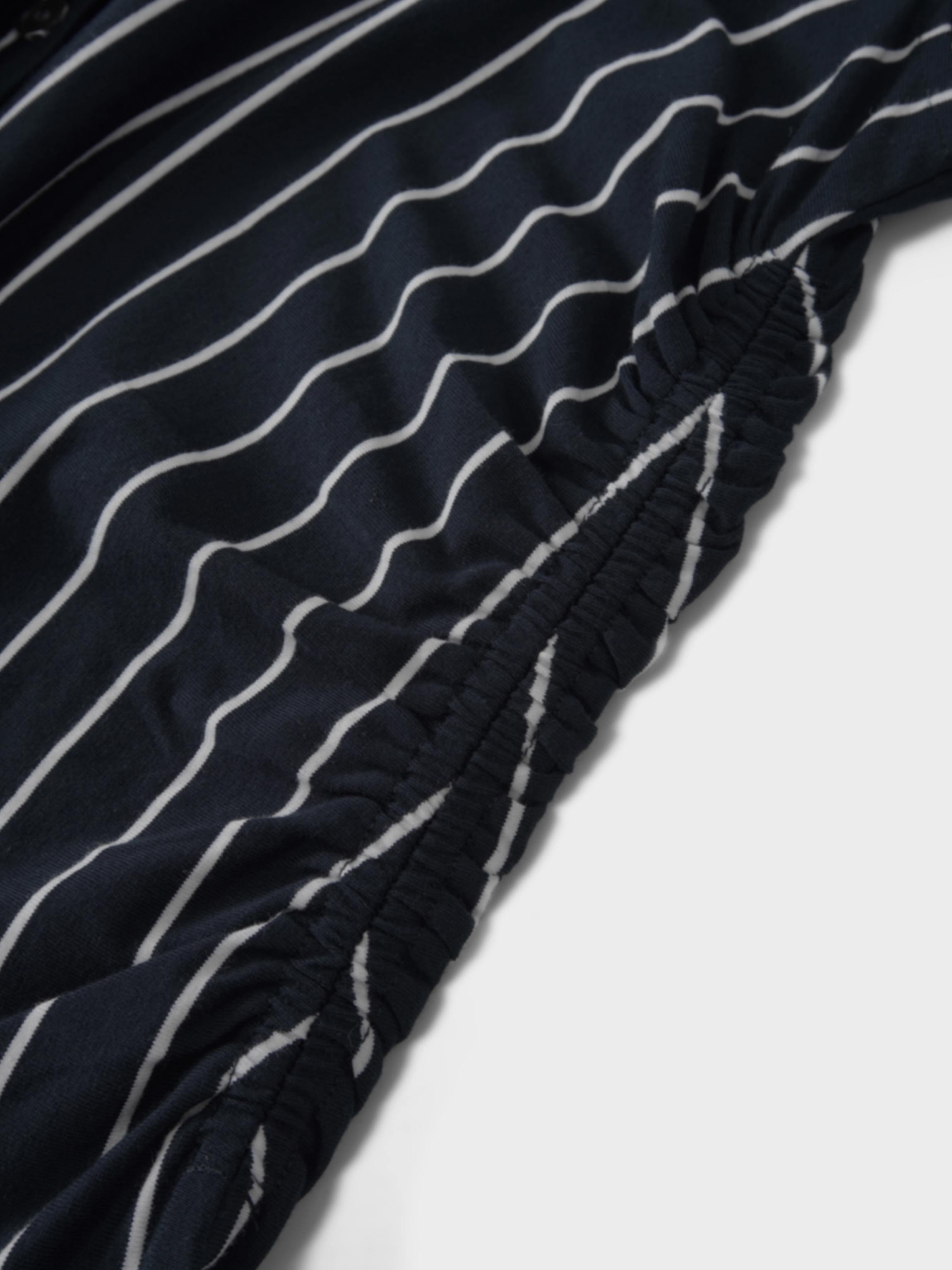 Side Shirred T-shirt Dress-Navy/White