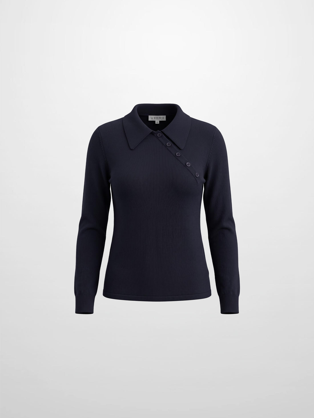 Asymmetrical Button Collar Sweater - Navy