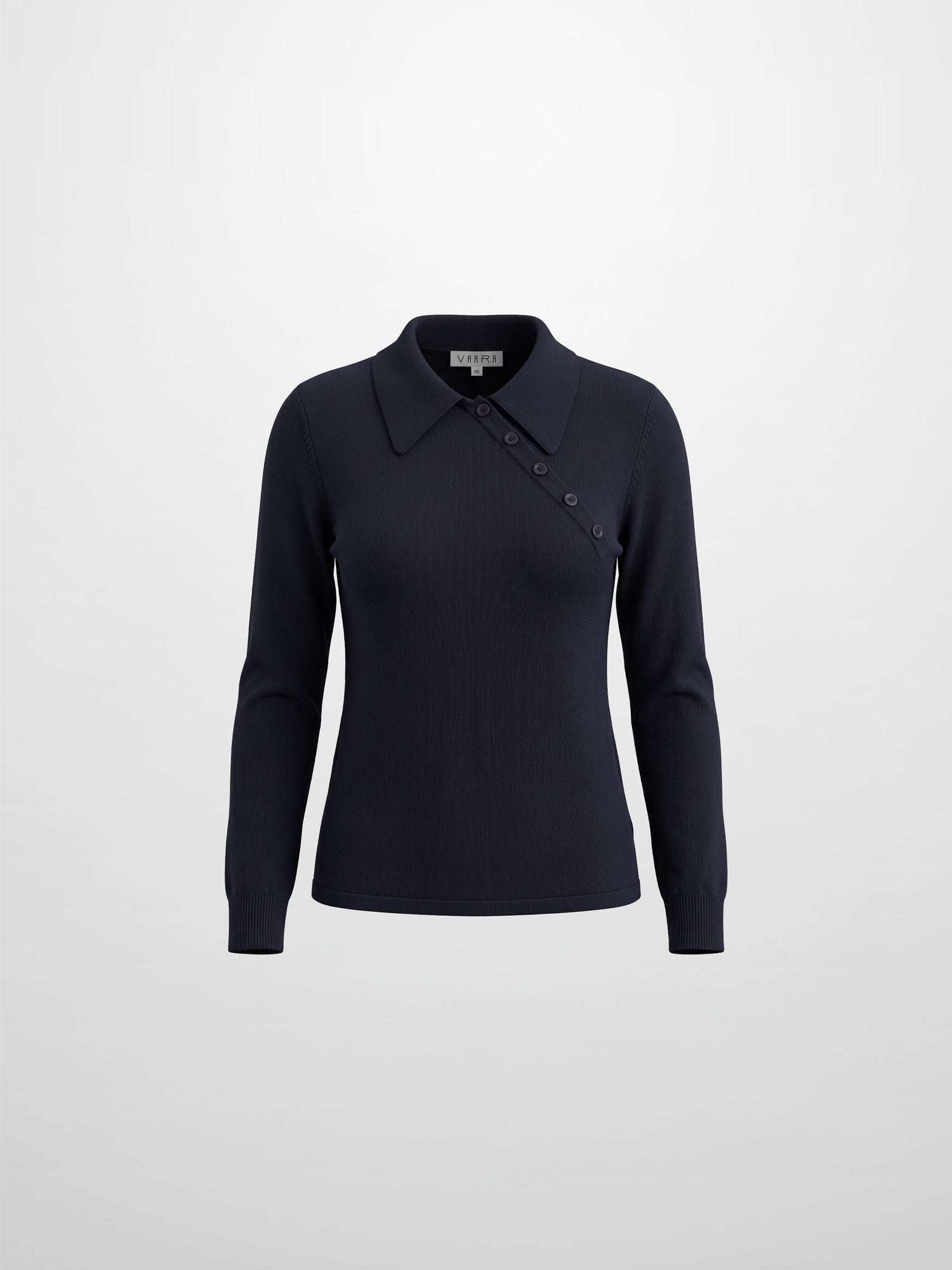 Asymmetrical Button Collar Sweater - Navy