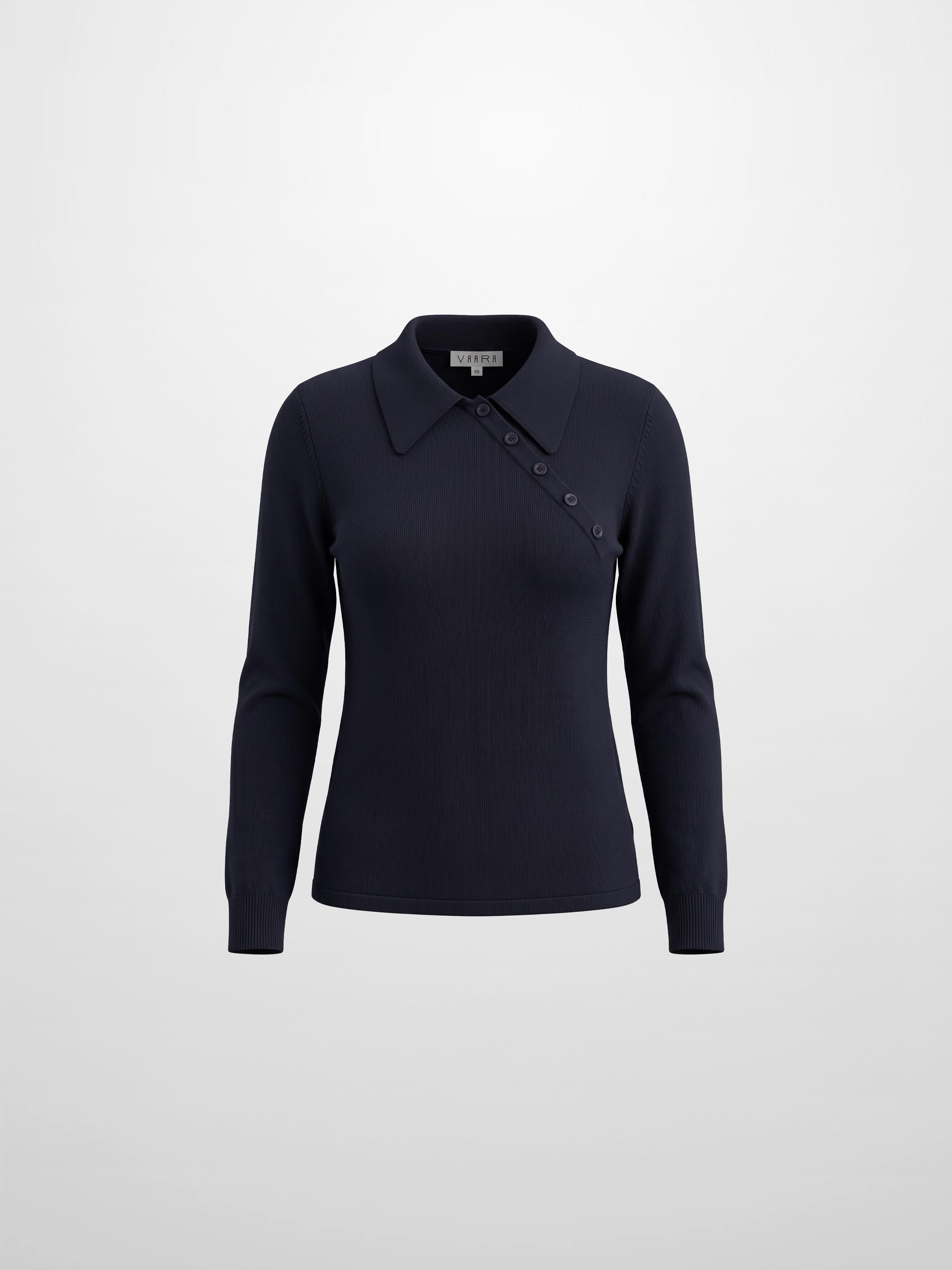 Asymmetrical Button Collar Sweater - Navy