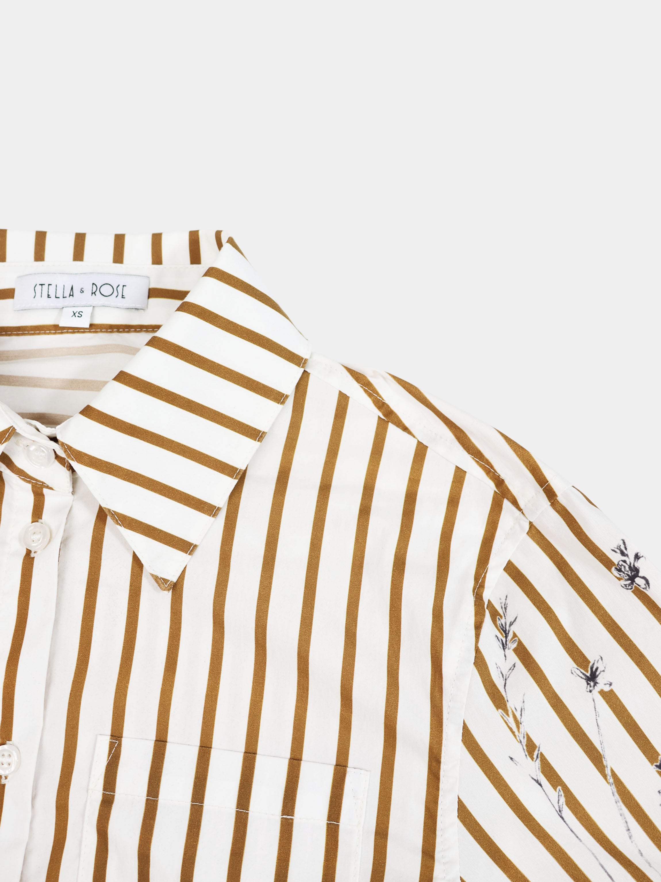 3/4 Sleeve Printed Blouse-Cream/Brown Stripe