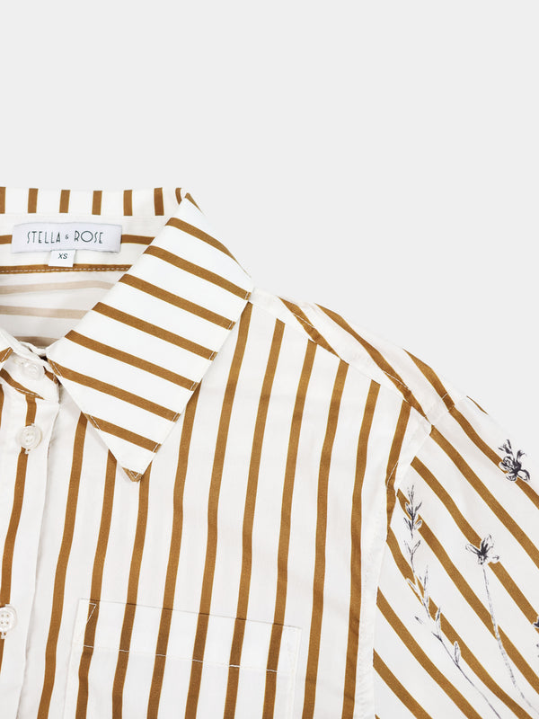3/4 Sleeve Printed Blouse-Cream/Brown Stripe