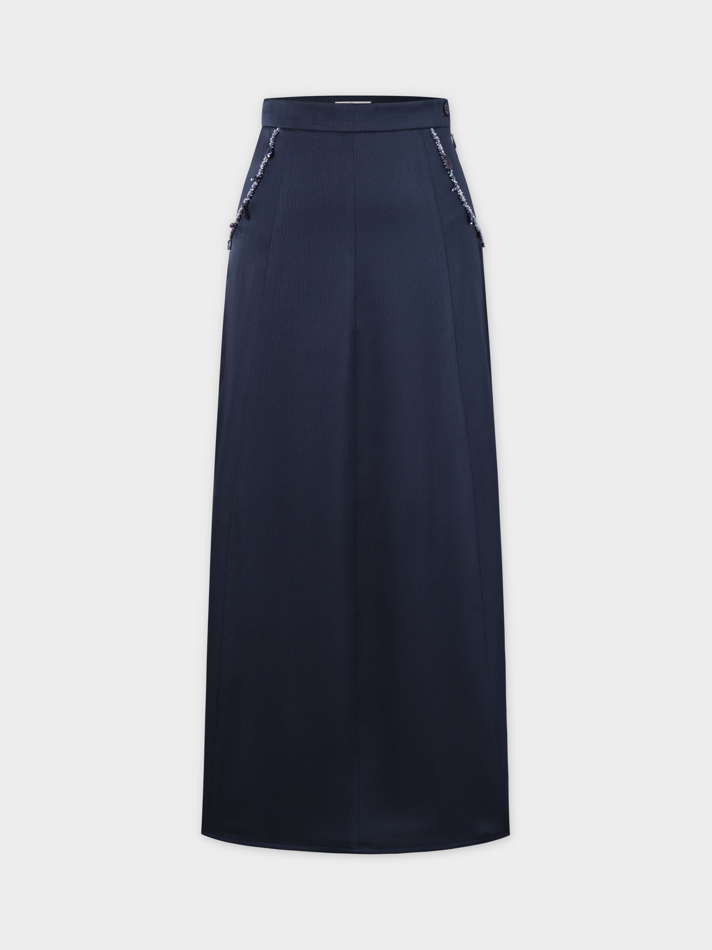 Beaded Trim Skirt-Navy