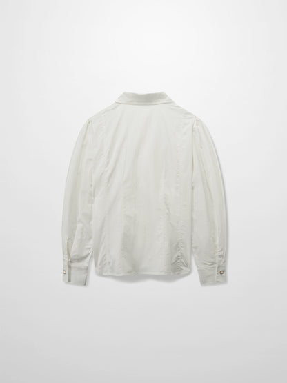 Princess Cut Puff Sleeve Cotton Blouse-White
