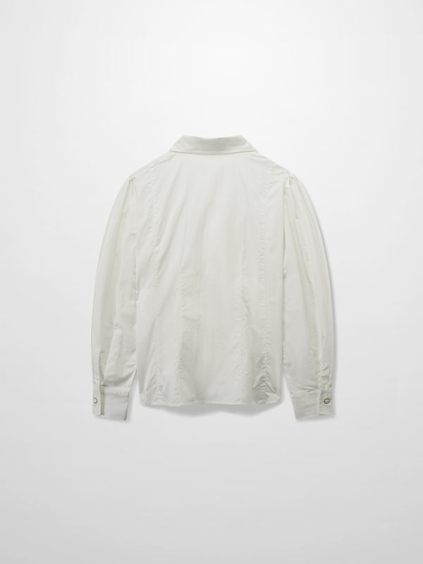 Princess Cut Puff Sleeve Cotton Blouse-White
