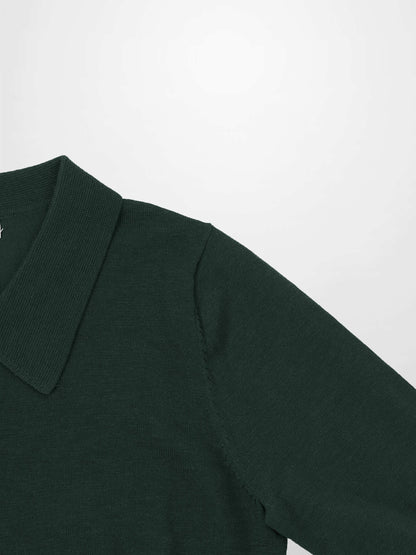 Wool Blend Collared Cardigan-Green