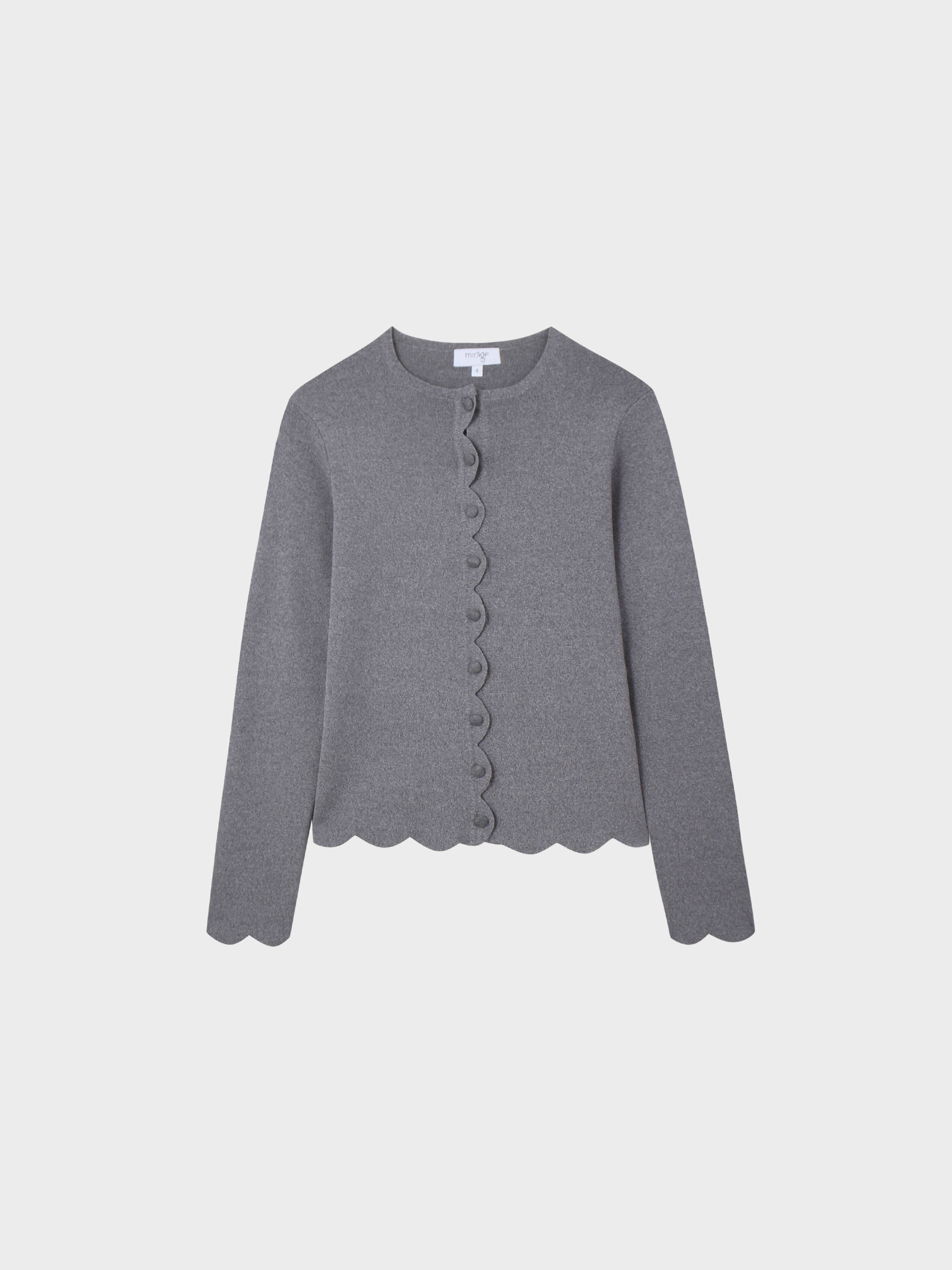 Scallop Edge Crew Cardigan-Heather Grey