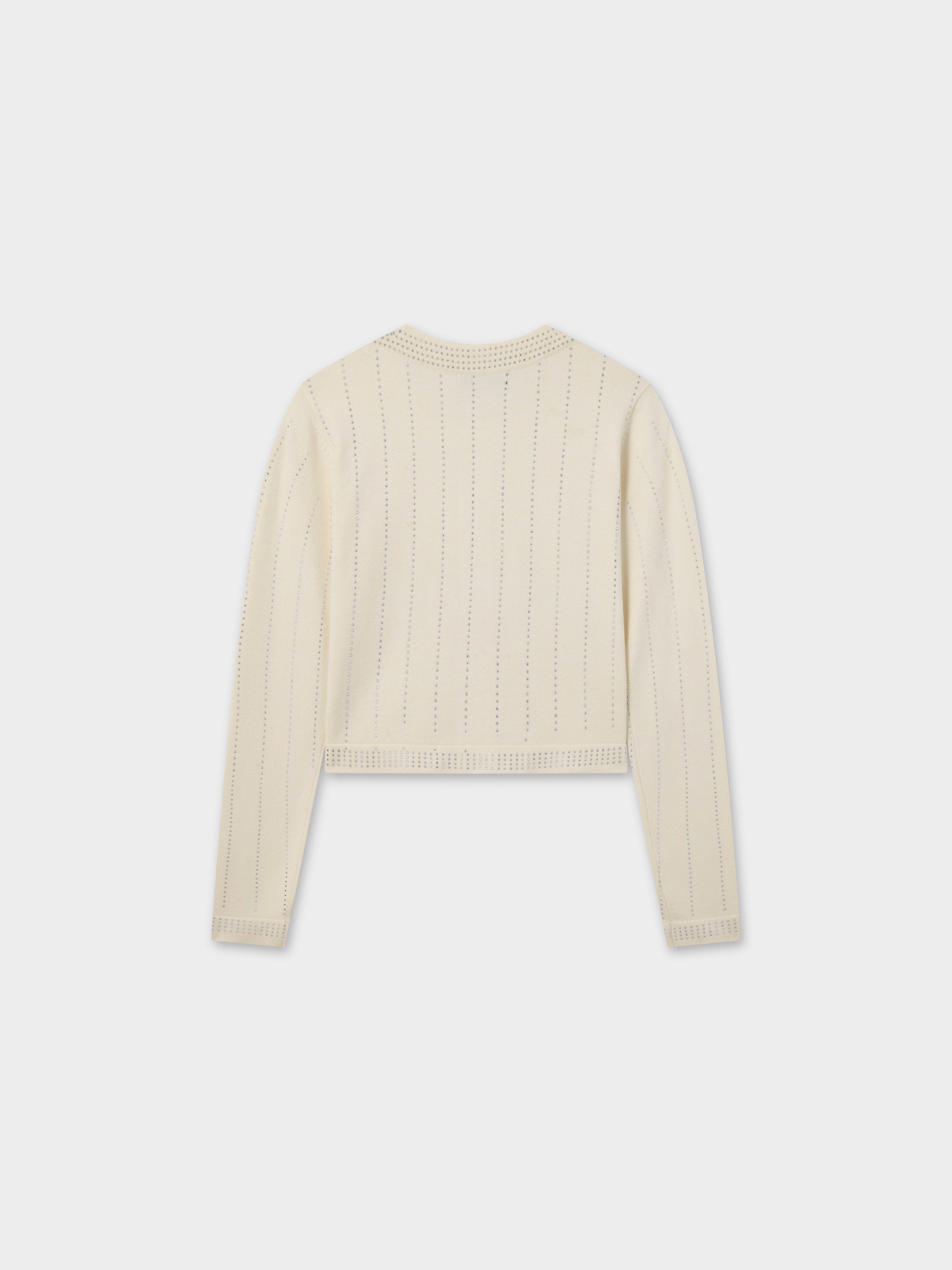 Crystal Pinstripe Crew Cardigan-Cream