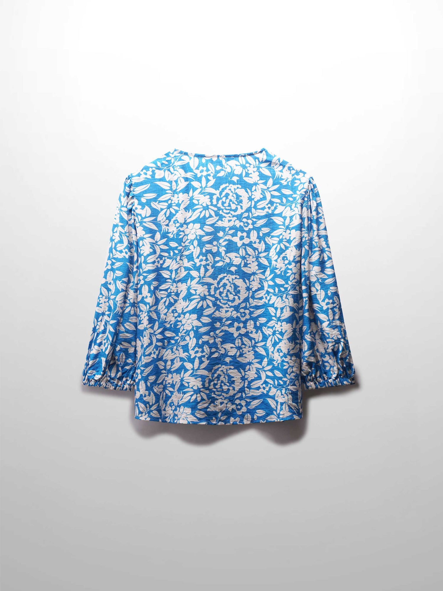 Puff Sleeve Button Down Blouse-Cobalt Blue Floral