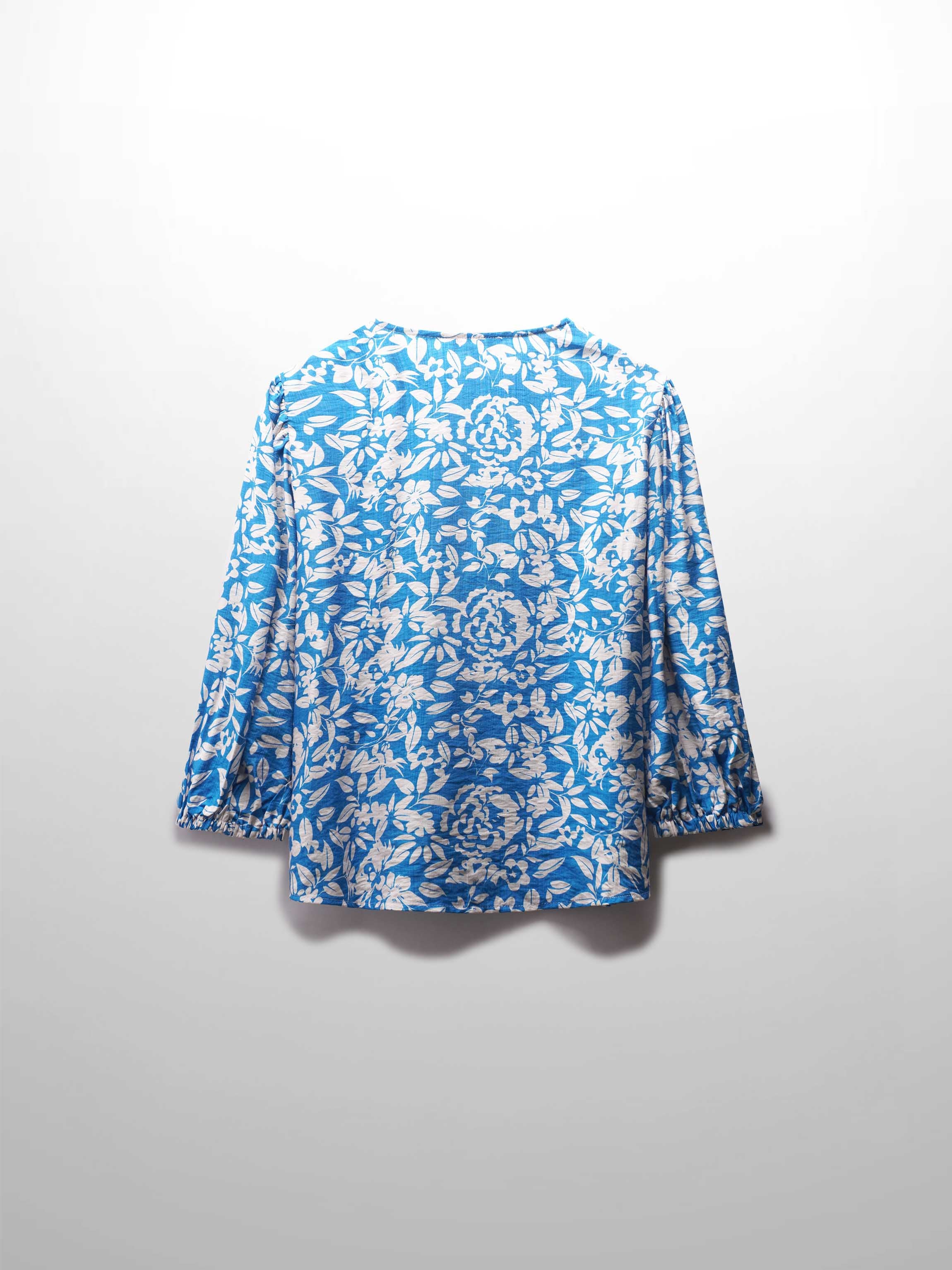 Puff Sleeve Button Down Blouse-Cobalt Blue Floral