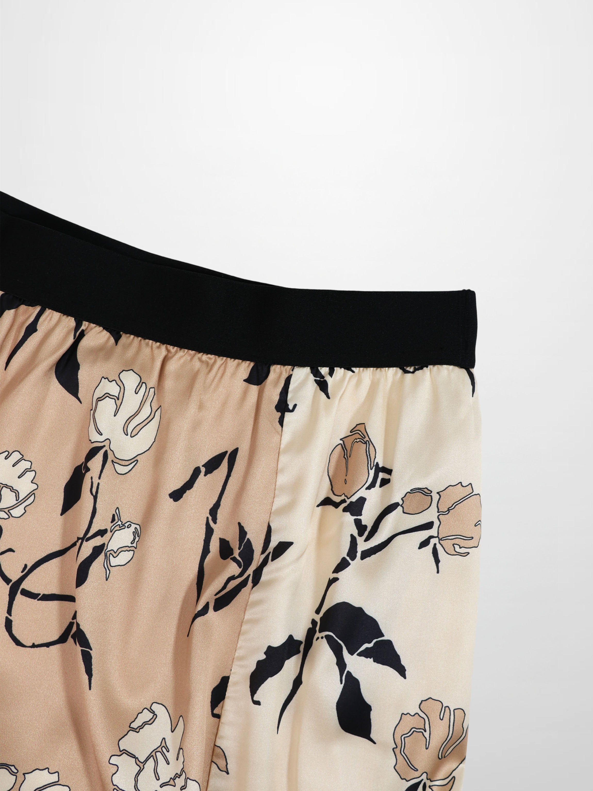 Side Shirred Skirt-Tan Floral