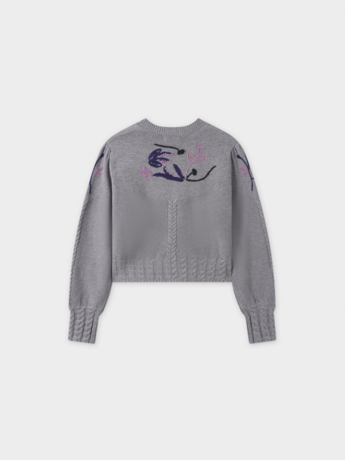 Embroidered Cropped Cardigan-Grey/Lavender