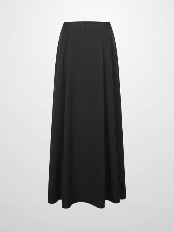 Elastic Waist Button Down Skirt-Black