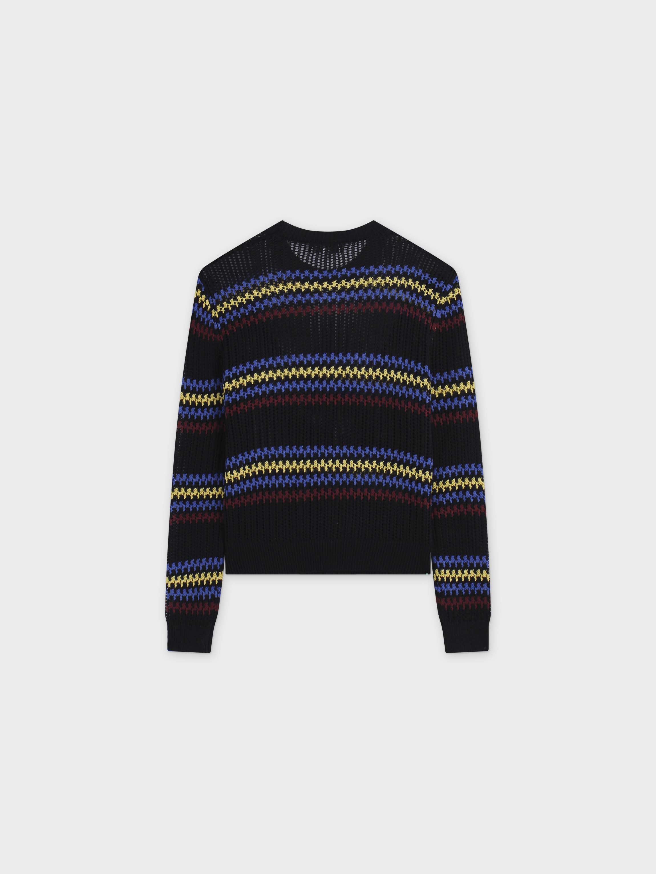 Mesh Striped Sweater-Blue/Burgundy/Yellow