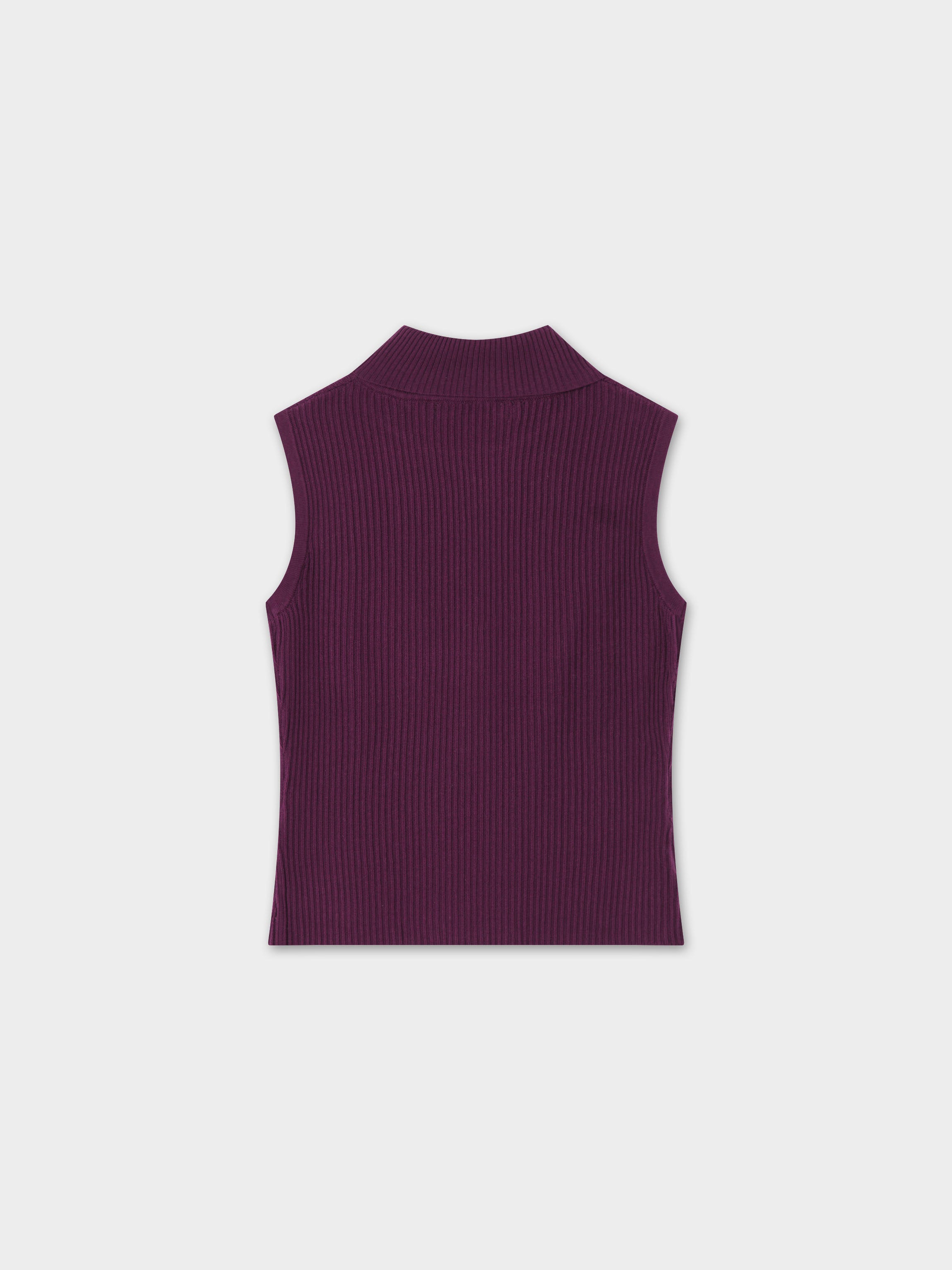 Sleeveless Ribbed Turtleneck-Wine