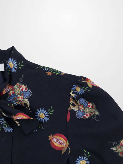 Bow Blouse-Pomegranate Floral